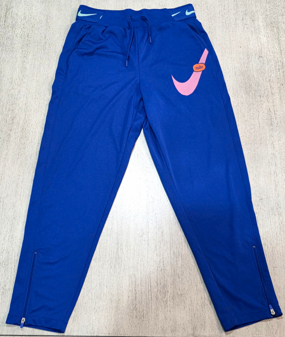 Nike Mens Large Training Pants Blue Pink Swoosh Drawstring Ankle Zip Athletic